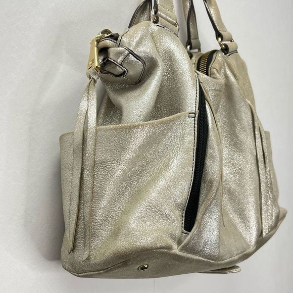 Aimee Kestenberg Tamitha Satchel Champagne Shimmer Gold Leather Hand Bag Large - Picture 3 of 15